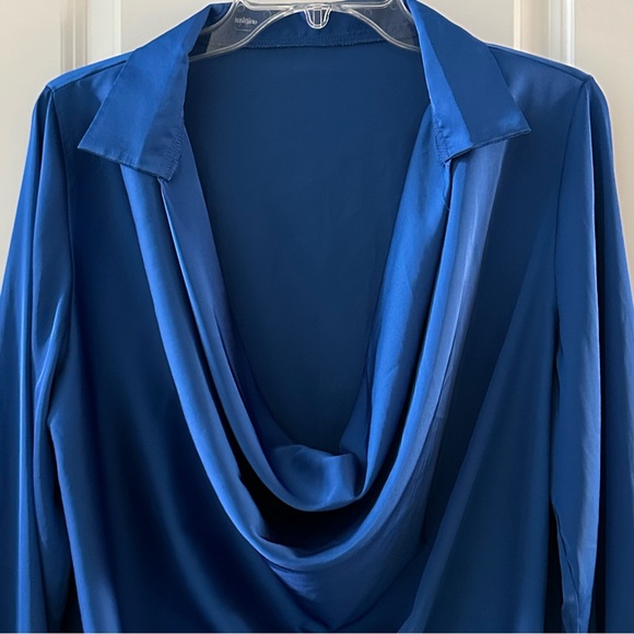Lyaner Womens XL Royal Blue Cowl Neck Long Sleeve Blouse - Picture 7 of 8